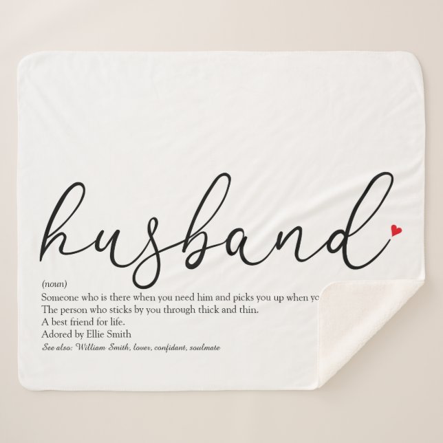 Husband Red Love Heart Elegant Script Definition Sherpa Blanket (Front (Horizontal))