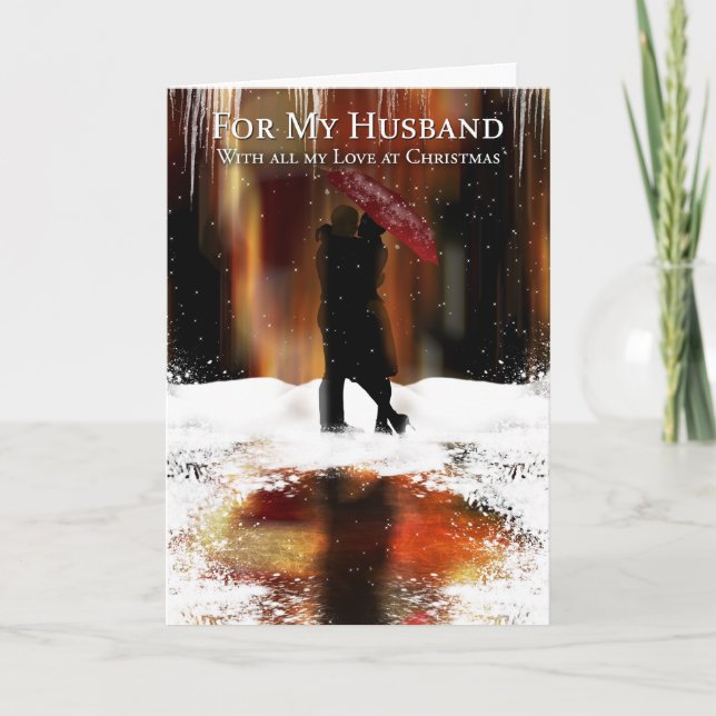 Husband Stylish Christmas Holiday Card With Couple (Front)