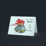 Husband Turning Seventy Birthday Car Load Hearts Card<br><div class="desc">Your husband turning 70 is a milestone year,  and this card is cute for him. A car is overflowing with hearts of love. Personalize the card with his name!</div>