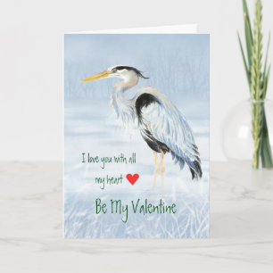 Husband Valentine Love my Heart Great Blue Heron Holiday Card