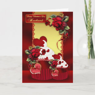 Husband Valentine's Day Cupcake And Rose Holiday Card