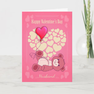 Husband, Valentine's Day With Teddy Bear And Heart Holiday Card