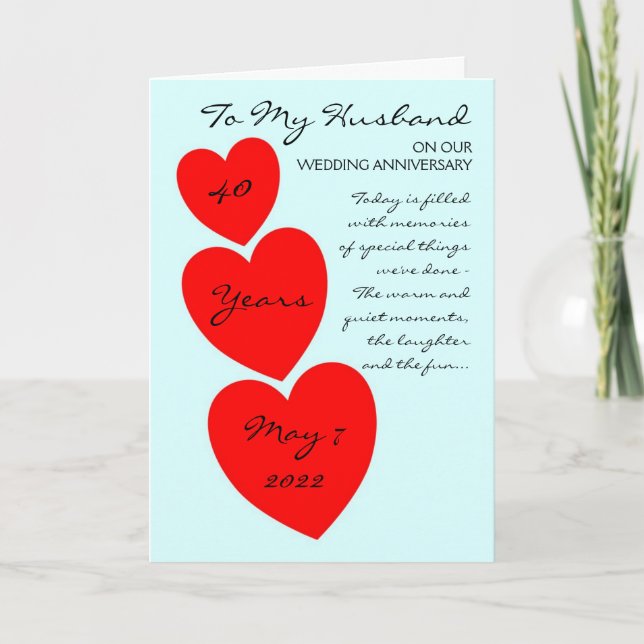 Husband Wedding Anniversary Red Hearts Card (Front)