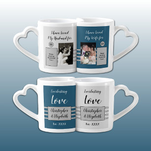 Husband Wife 25th anniversary photos blue Coffee Mug Set