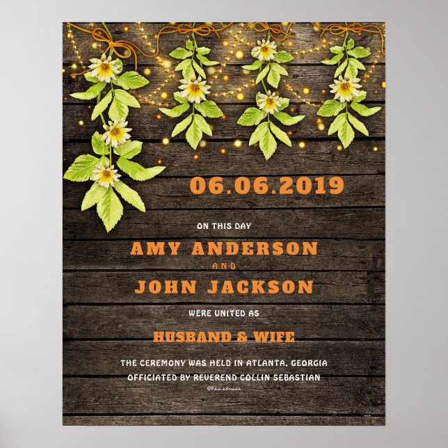 Husband Wife Boho Marriage Wedding Certificate Poster (Front)