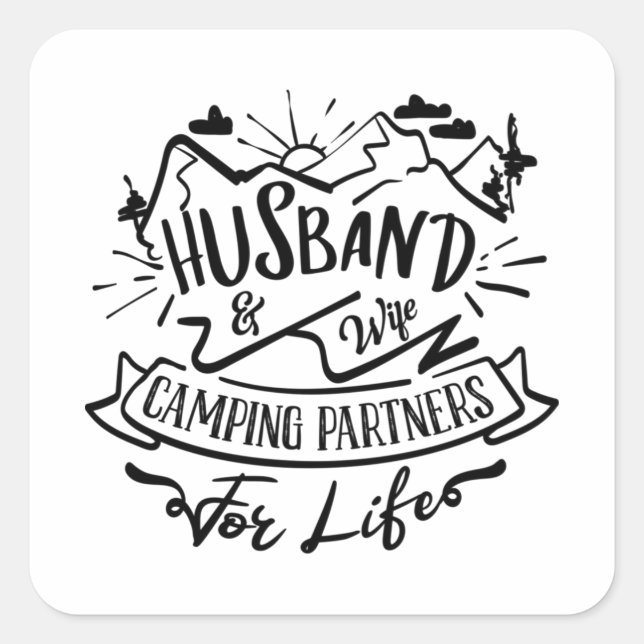husband & wife camping partners for life square sticker (Front)