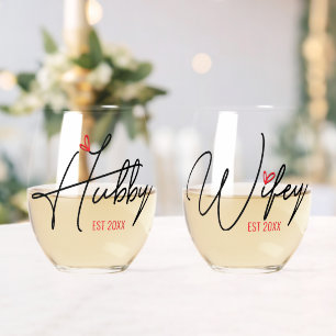 Husband & Wifey Couples Personalized Stemless Wine Glass