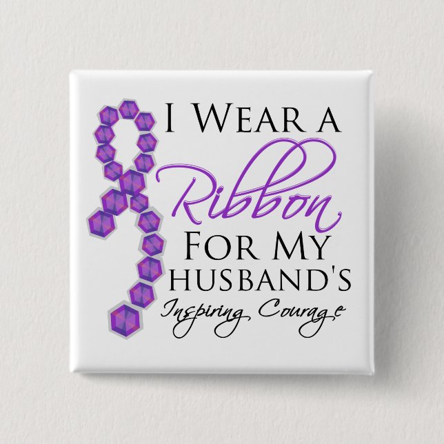Husband's Inspiring Courage - Pancreatic Cancer 2 Inch Square Button (Front)