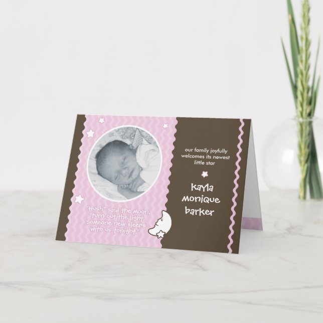 Hush dit la lune Faire-part de naissance - rose (Devant)