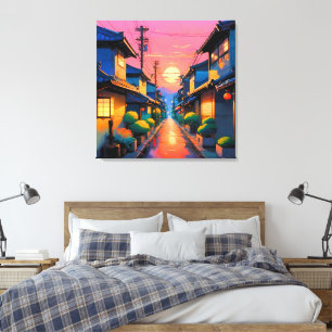 Hushed Streets, Warm Glows on Japanese Street Canvas Print