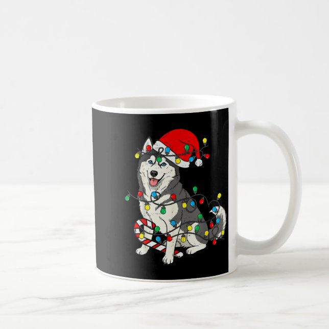 Huskey Dog Christmas Lights Santa Pajama Xmas Pet  Coffee Mug (Right)