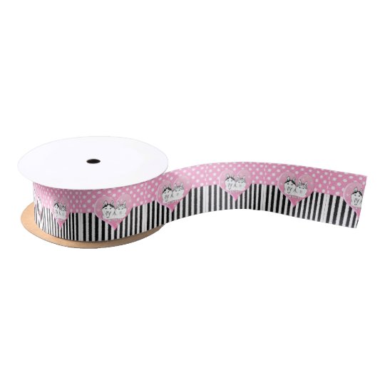 Huskies pink pattern satin ribbon