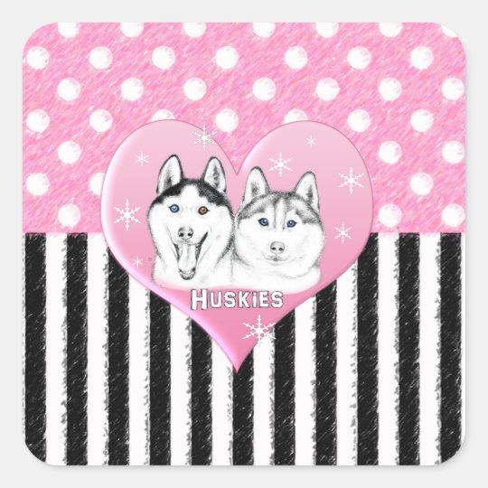 Huskies pink pattern square sticker