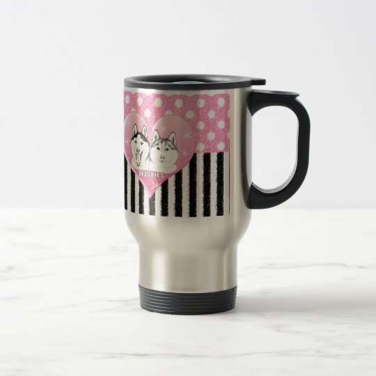 Huskies pink pattern travel mug