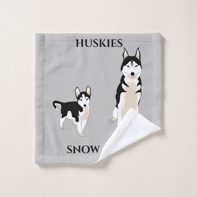 Huskies wash cloth with pets name. (Wash Cloth)
