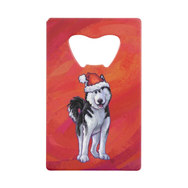 Husky à Santa Hat Sur Rouge (Devant)