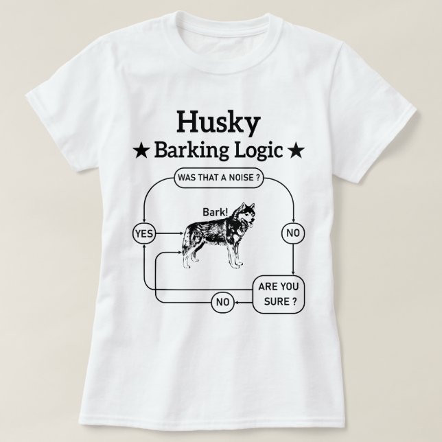 Husky Barking Logic Funny Siberian Dog Sarcastic  T-Shirt (Design Front)