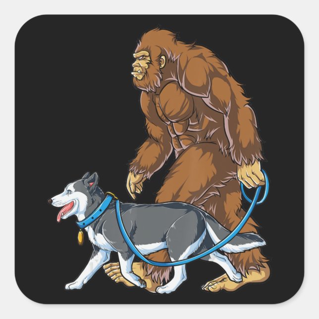 Husky | Bigfoot Dog Walk Siberian Husky Sasquatch Square Sticker (Front)