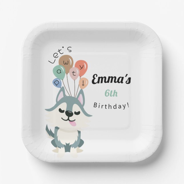 Husky Birthday Party  Paper Plate (Front)
