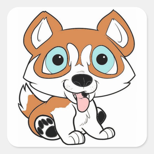 husky cartoon red and white square sticker (Front)
