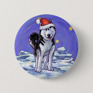 Husky Christmas 2 Inch Round Button