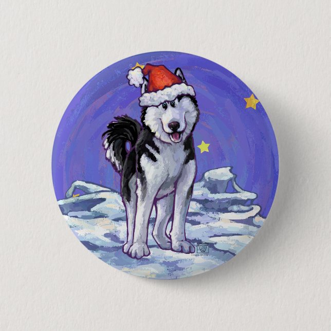 Husky Christmas 2 Inch Round Button (Front)