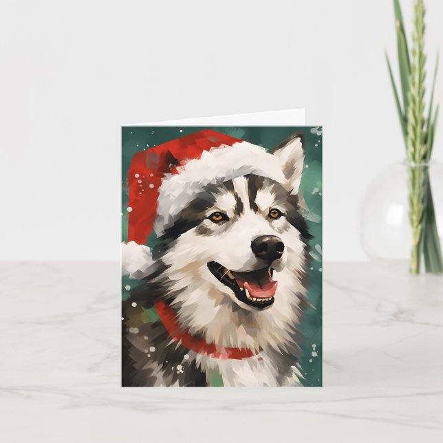 Husky Christmas brush painting artwork Card (Front)