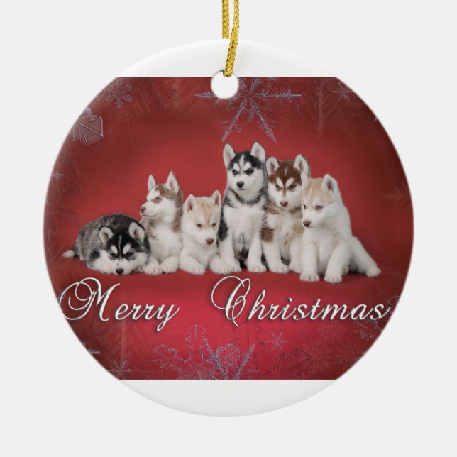 Husky christmas ceramic ornament (Front)
