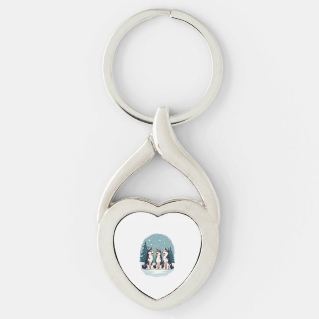Husky Christmas Choir dog Keychain (Front)