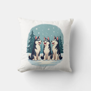 Husky Christmas Choir Throw Pillow