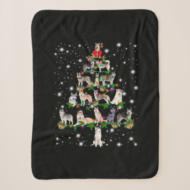 Husky Christmas Tree Covered By Flashlight Sherpa Blanket (Front)
