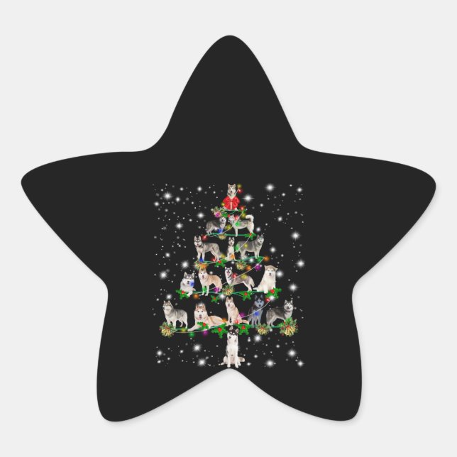 Husky Christmas Tree Covered By Flashlight Star Sticker (Front)