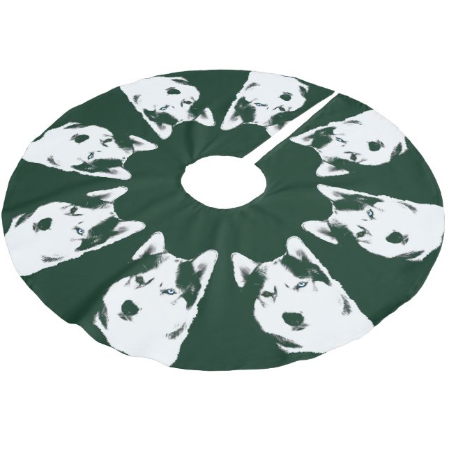 Husky Christmas Tree Skirt Sled Dog Tree Skirts (Angled)