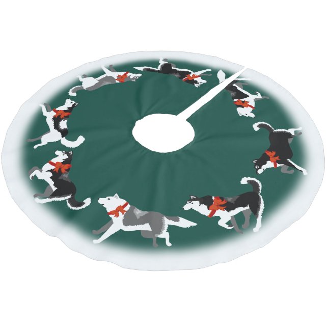 Husky Christmas Tree Skirt Sled Dog Tree Skirts (Angled)
