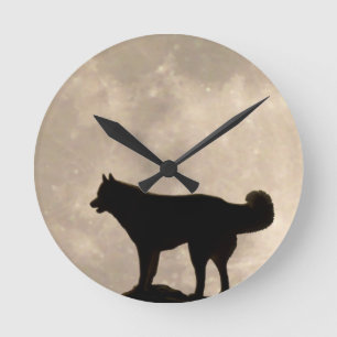 Husky Clock Gifts Decor Full Moon Wall Clock