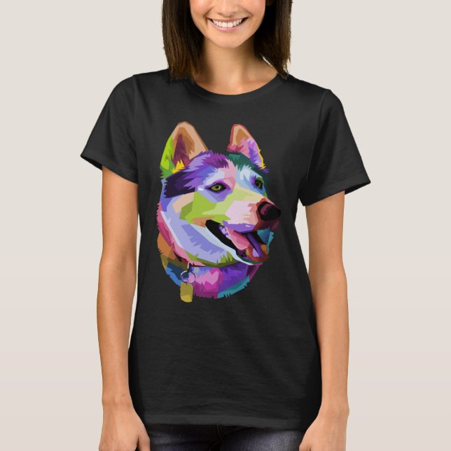 husky Colorful Dog Pop Style T-Shirt (Front)