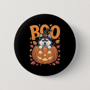Husky Costume On Pumpkin Halloween Siberian Husky  2 Inch Round Button