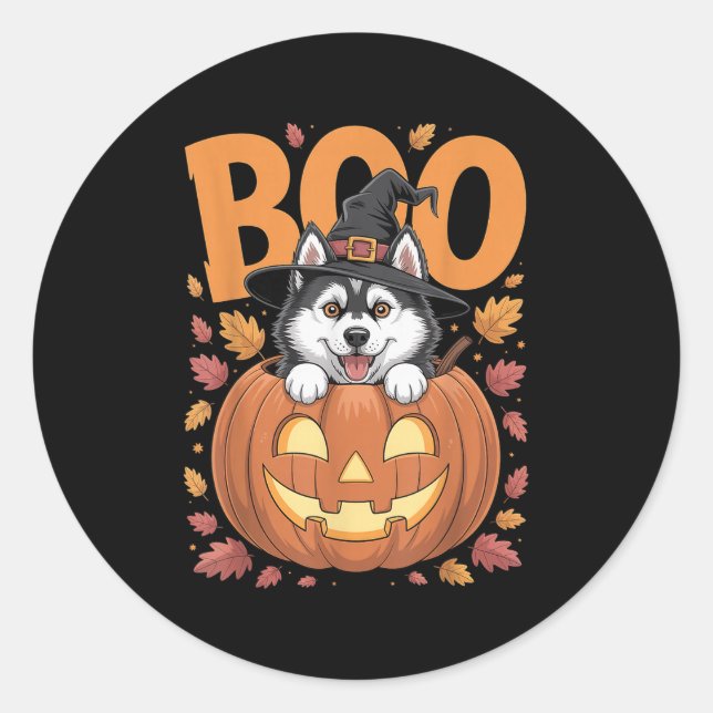 Husky Costume On Pumpkin Halloween Siberian Husky  Classic Round Sticker (Front)