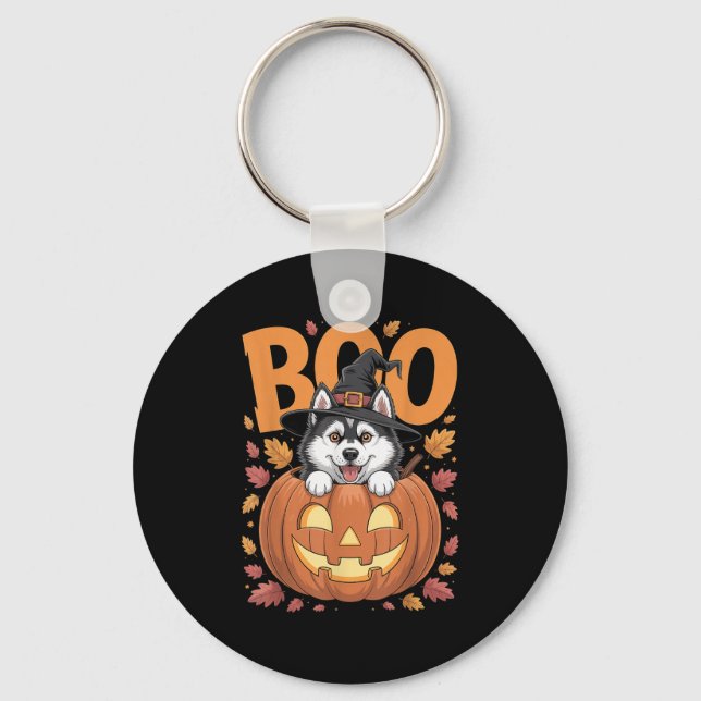 Husky Costume On Pumpkin Halloween Siberian Husky  Keychain (Front)
