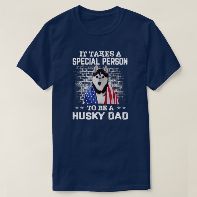 Husky Dad With Proud American Flag Dog Father's T-Shirt (Design Front)