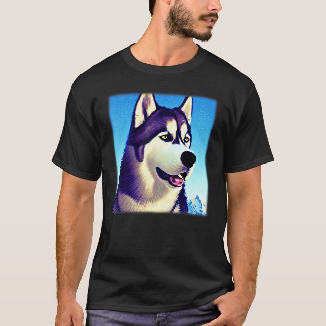 Husky design dog imprint artwork face with Siberia T-Shirt (Front)