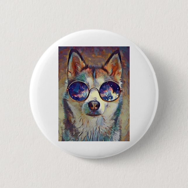Husky dog ! 2 inch round button (Front)