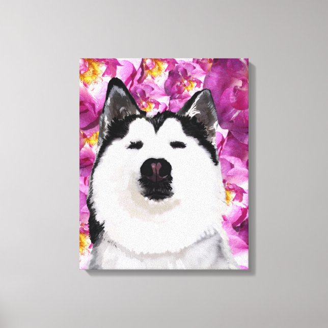 Husky Dog  and Roses  Single Wall Art (Front)