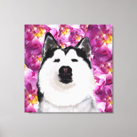 Husky Dog  and Roses  Single Wall Art