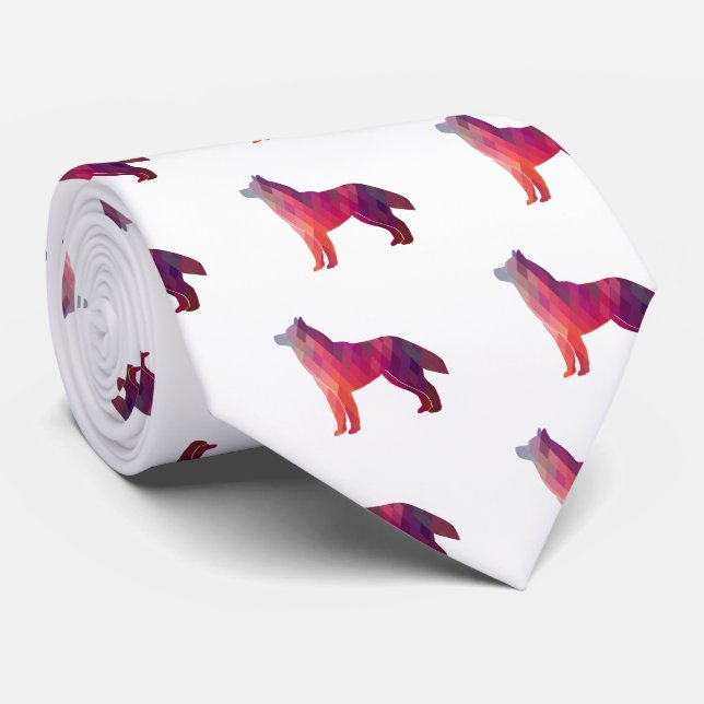 Husky Dog Breed Geo Silhouette Purple Pink Tie (Rolled)