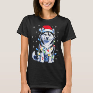 Husky Dog Christmas Lights Santa Hat Family Xmas P T-Shirt