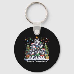Husky Dog Christmas Tree Merry Christmas Matching  Keychain