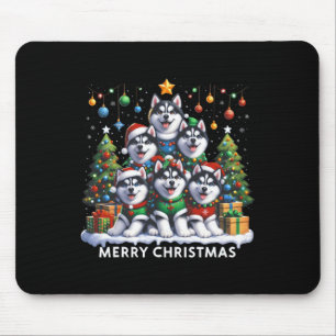 Husky Dog Christmas Tree Merry Christmas Matching Mouse Pad