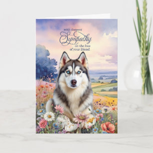 Husky Dog Field of Wildflowers Pet Sympathy Card