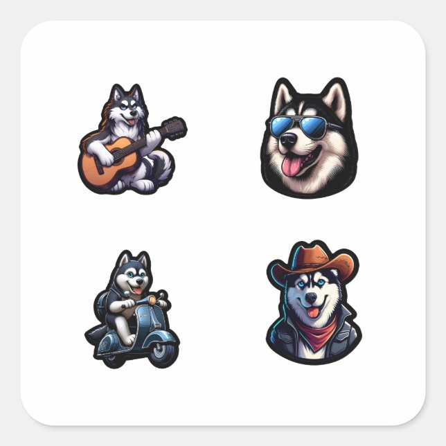 Husky Dog Funny 4 Pack Stickers.png Square Sticker (Front)